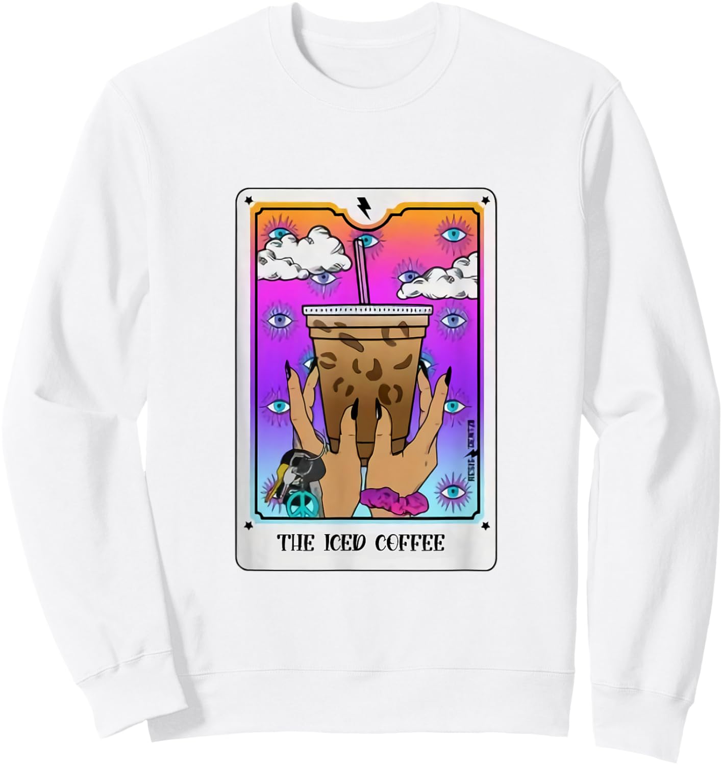 The Iced Coffee Tarot Card Funny Iced Coffee Lover Witchy Sweatshirt - Sweatshirt | White