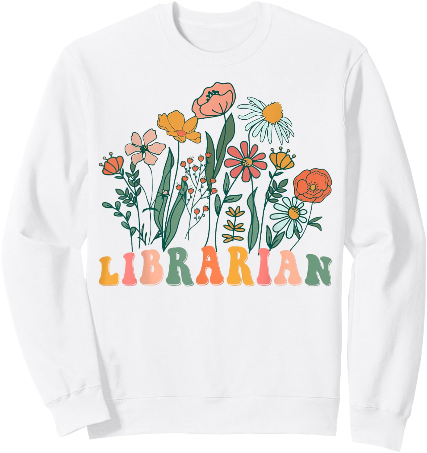 Groovy Wildflower Librarian Sweatshirt - Sweatshirt | White
