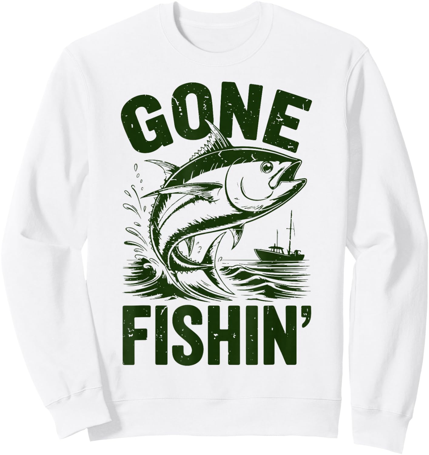 Toddler Gone Fishing Youth Boy Tuna Fish Deep Sea Funny Sweatshirt - Sweatshirt | White