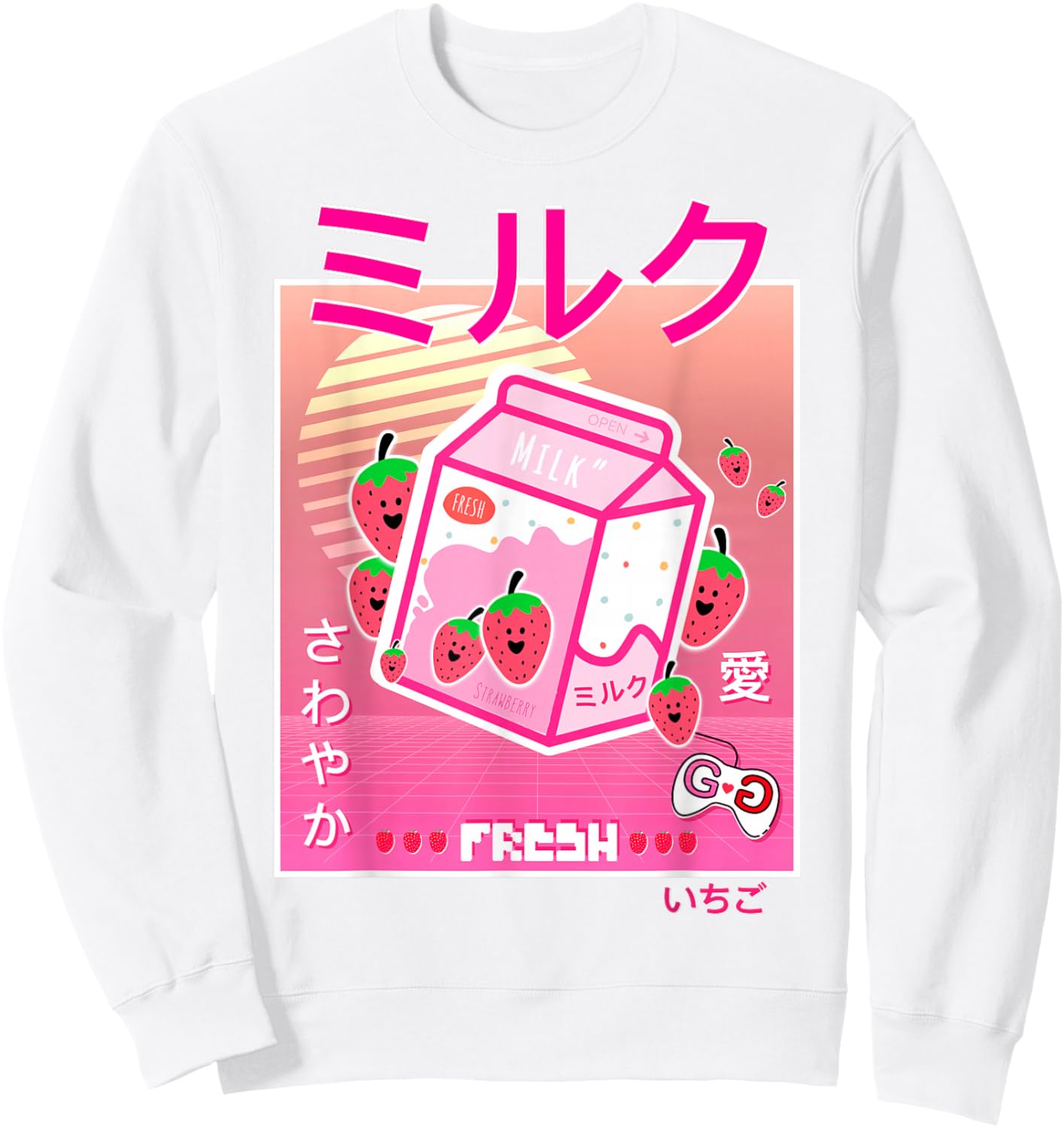 Strawberry Milk Carton Kawaii Pink Aesthetic Otaku Japanese Sweatshirt - Sweatshirt | White