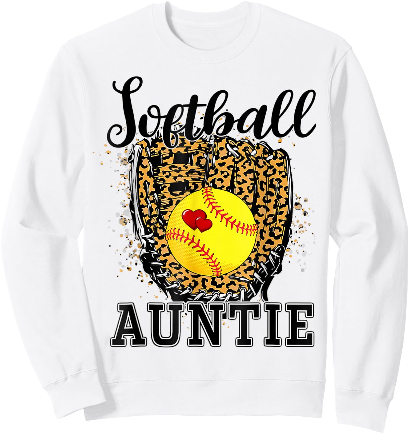 Softball Auntie Leopard Game Day Aunt Mother Sweatshirt - Sweatshirt | White