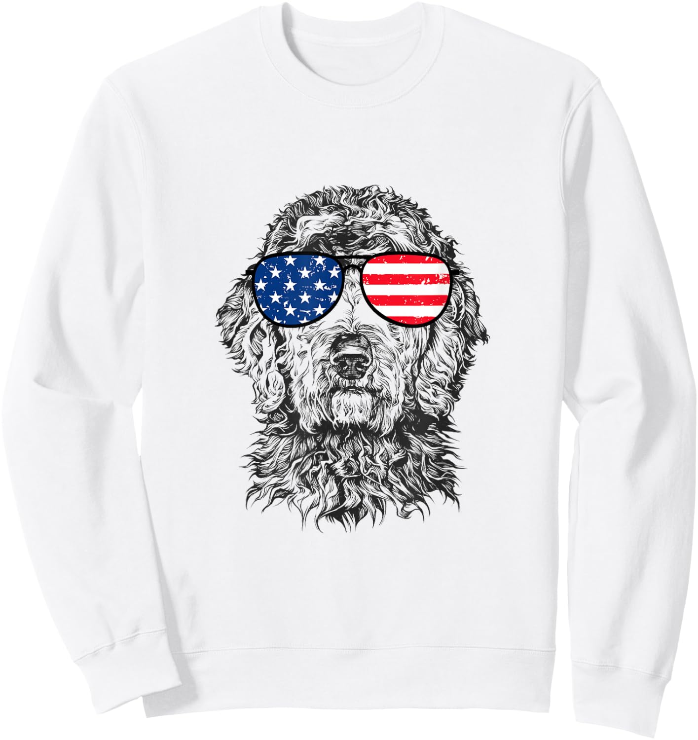 4th of July Goldendoodle Doodle Dog Patriotic USA Sunglasses Sweatshirt - Sweatshirt | White