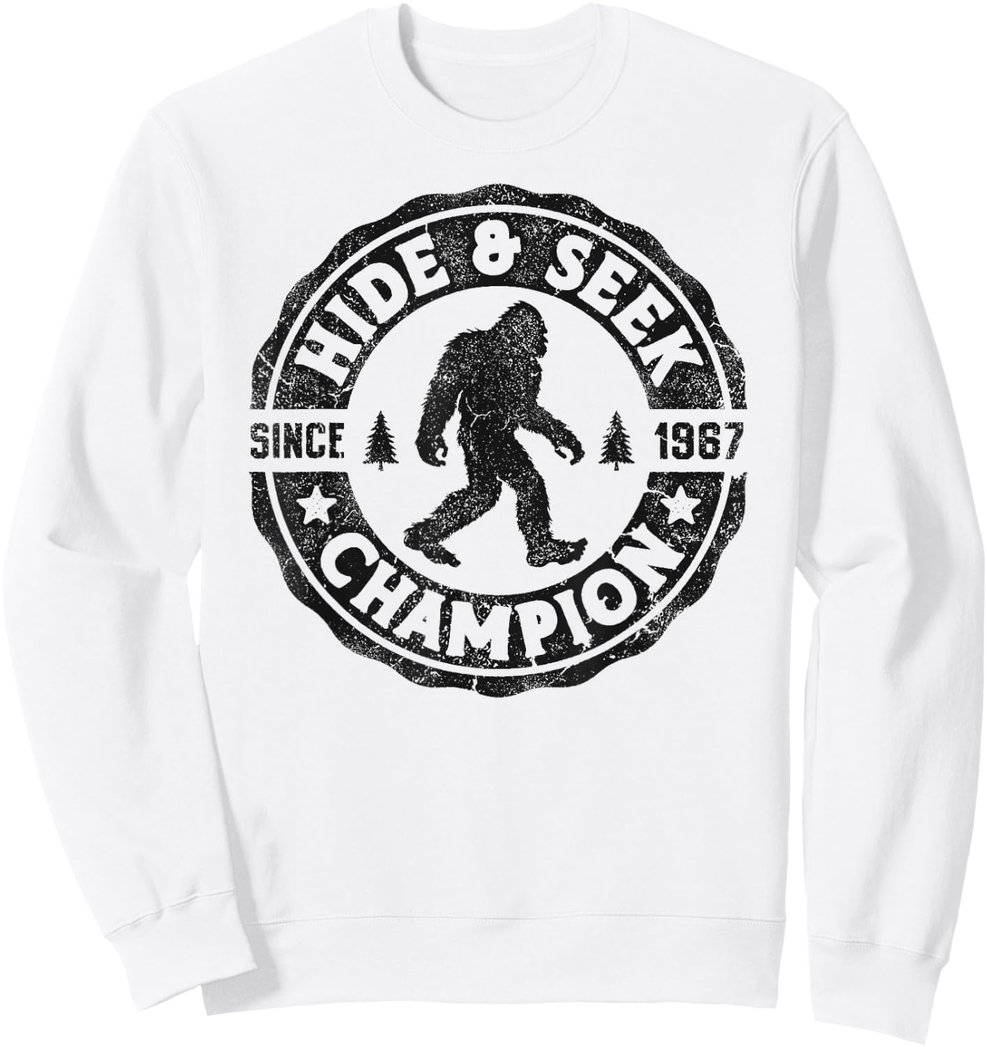Bigfoot Hide And Seek Champion Funny Sasquatch Retro Vintage Sweatshirt - Sweatshirt | White