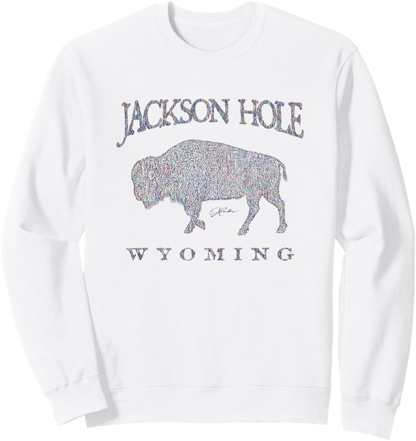 JCombs: Jackson Hole, WY, Walking Bison Sweatshirt - Sweatshirt | White