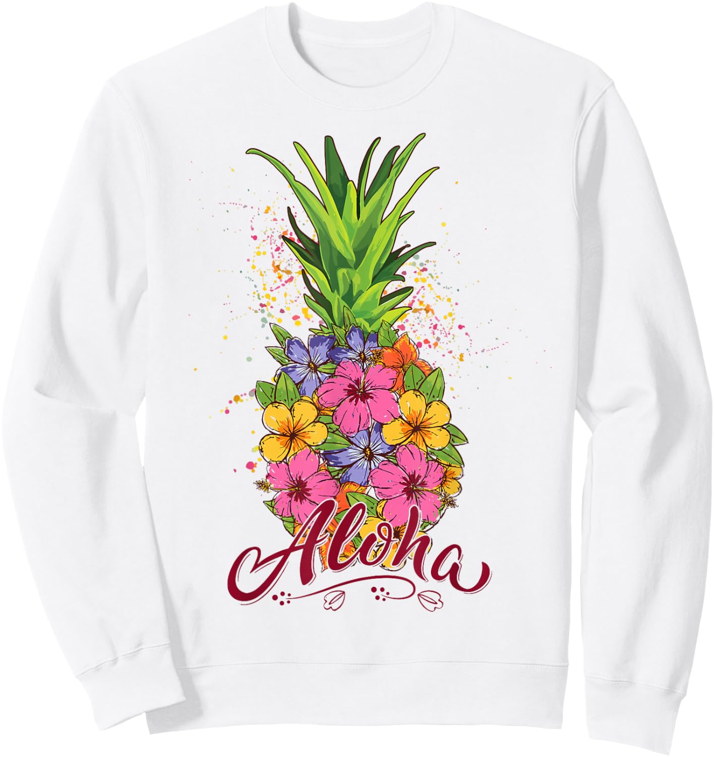Hibiscus Aloha Hawaiian Pineapple Teen Girls Youth Sweatshirt - Sweatshirt | White