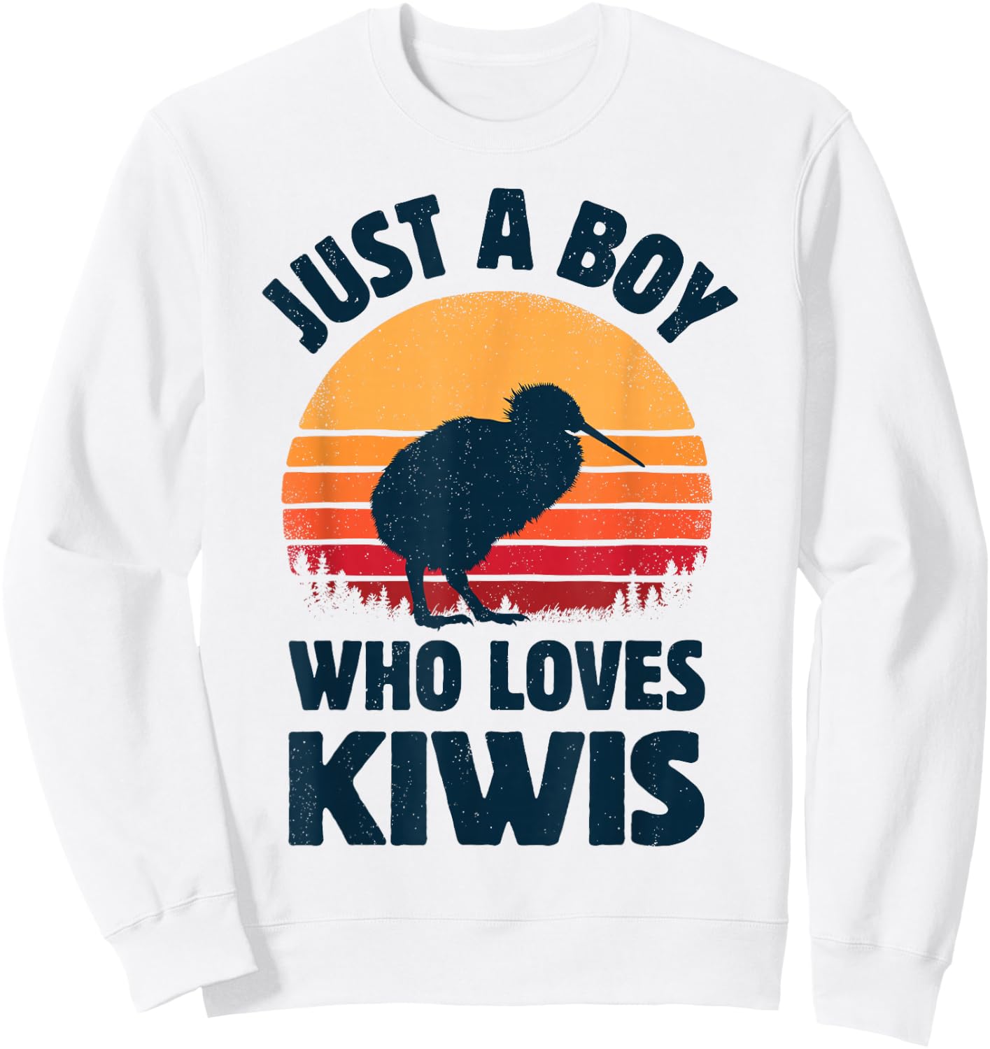 Kiwi Just A Boy Who Loves Kiwis Bird Retro Vintage Sunset Sweatshirt - Sweatshirt | White