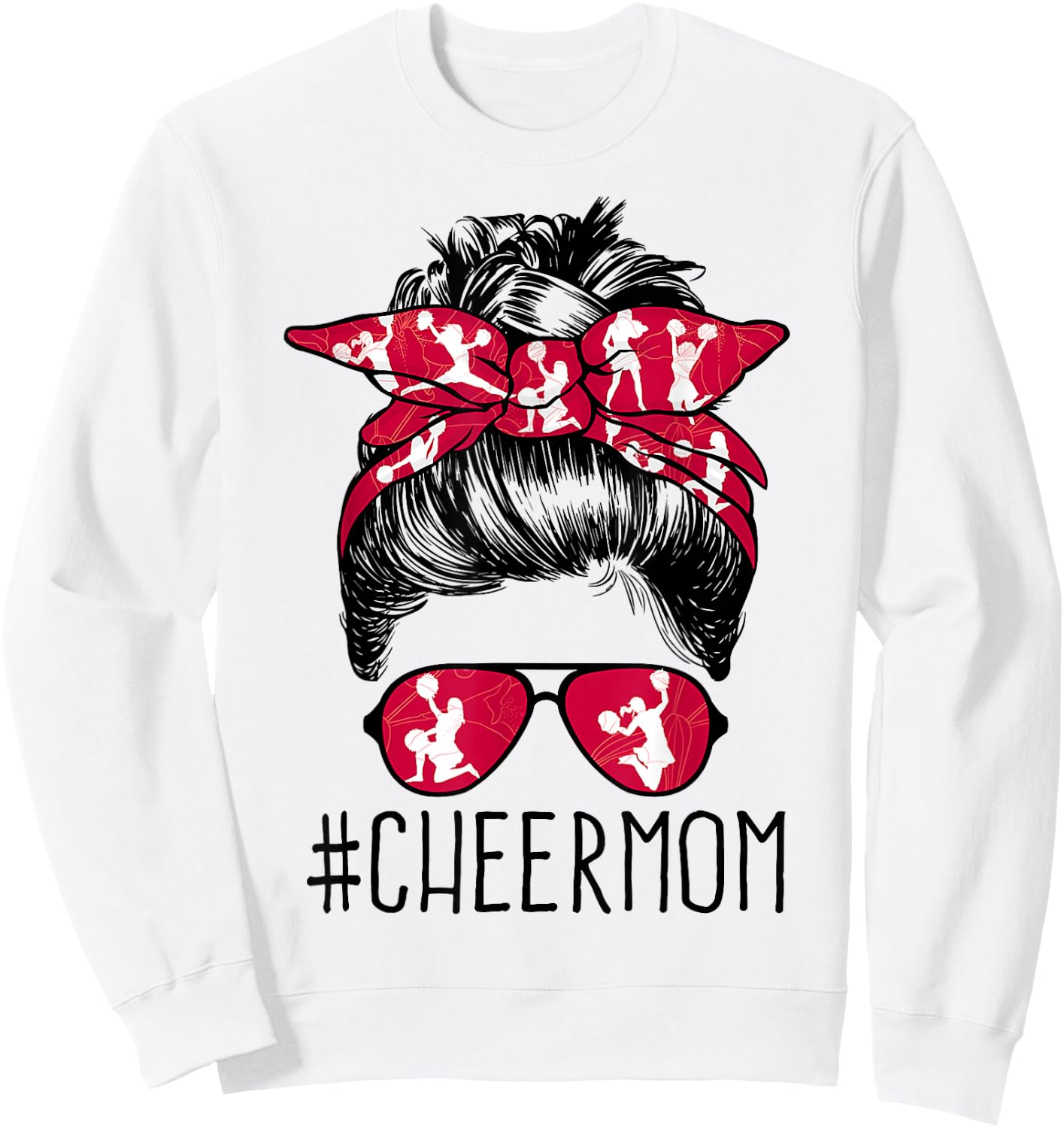 Cheer Mom Cheerleader Mama Life Messy Bun Mother's Day Sweatshirt - Sweatshirt | White