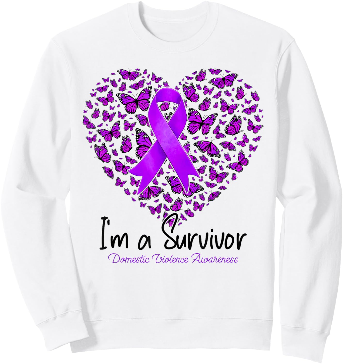 Purple Butterfly Heart I'm A Survivor Domestic Violence Sweatshirt - Sweatshirt | White