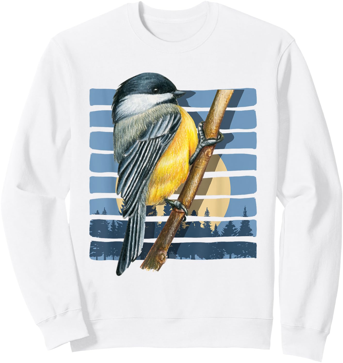 Moon Forest Bird Watching Nature Animal Retro Chickadee Sweatshirt - Sweatshirt | White