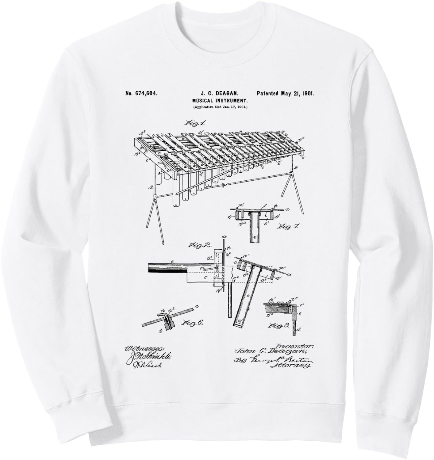 Marimba Blueprint Vintage Patent Instrument Marimba Player Sweatshirt - Sweatshirt | White