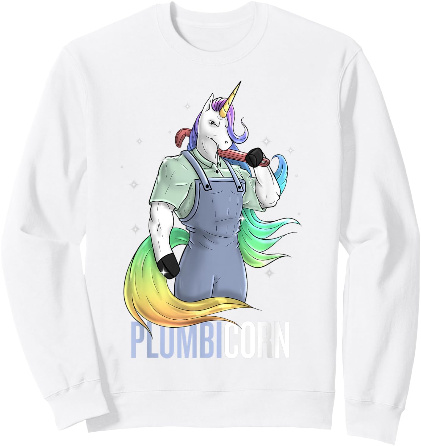 Plumber Unicorn Plumbicorn Plumbing Pun Handyman Funny Sweatshirt - Sweatshirt | White