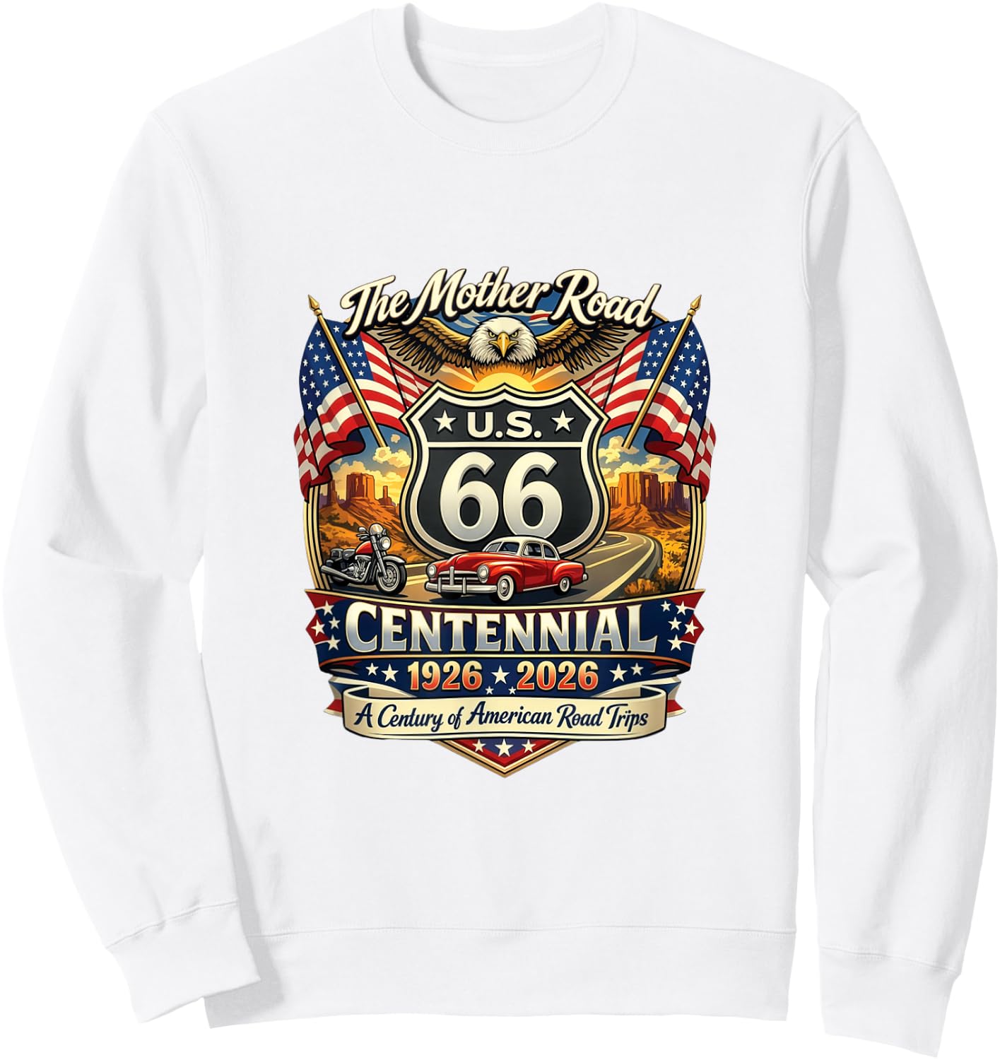 Vintage Highway 66 100 Year Anniversary Centennial Souvenir Sweatshirt - Sweatshirt | White