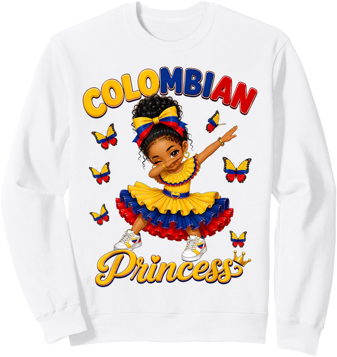 Colombia Princess Dabbing Colombian Flag Roots Girls Kids Sweatshirt - Sweatshirt | White