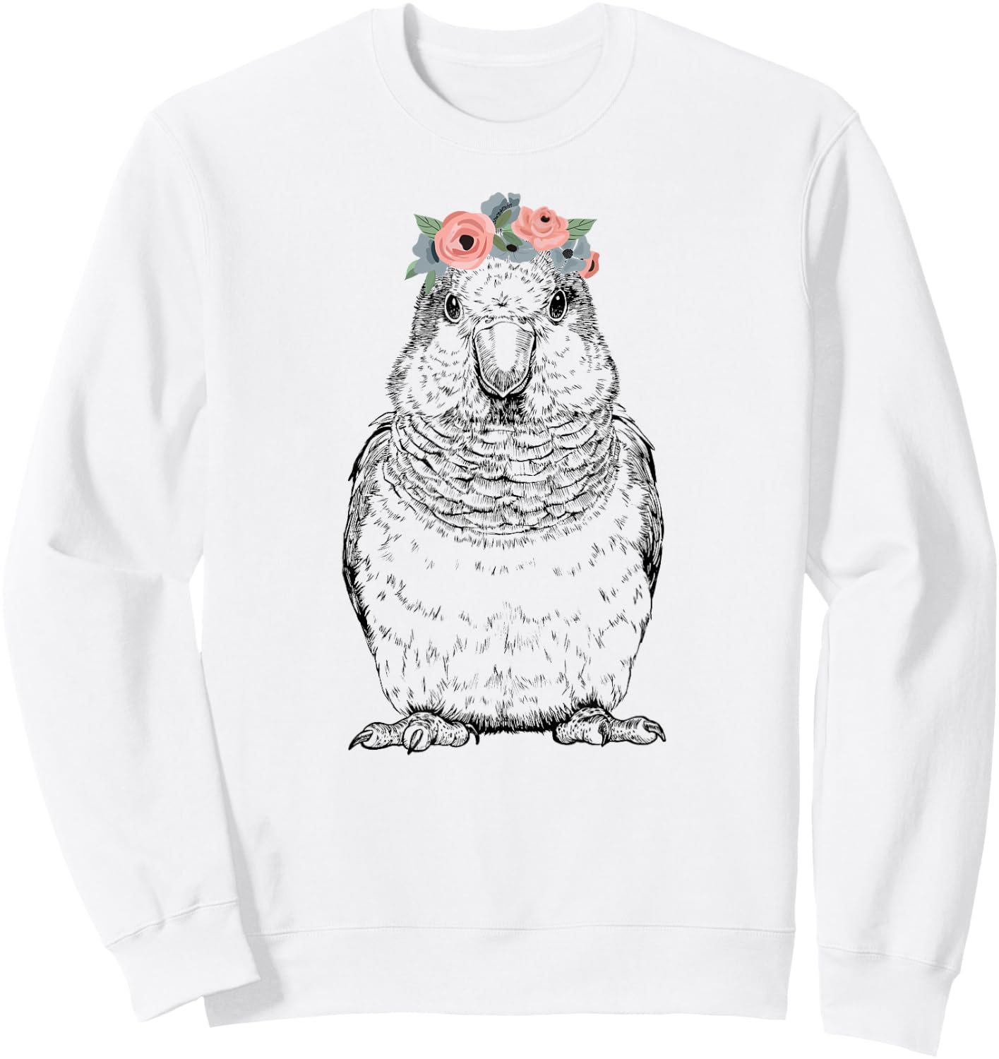 Quaker Parrot with Floral Headband Parrot Bird Sweatshirt - Sweatshirt | White