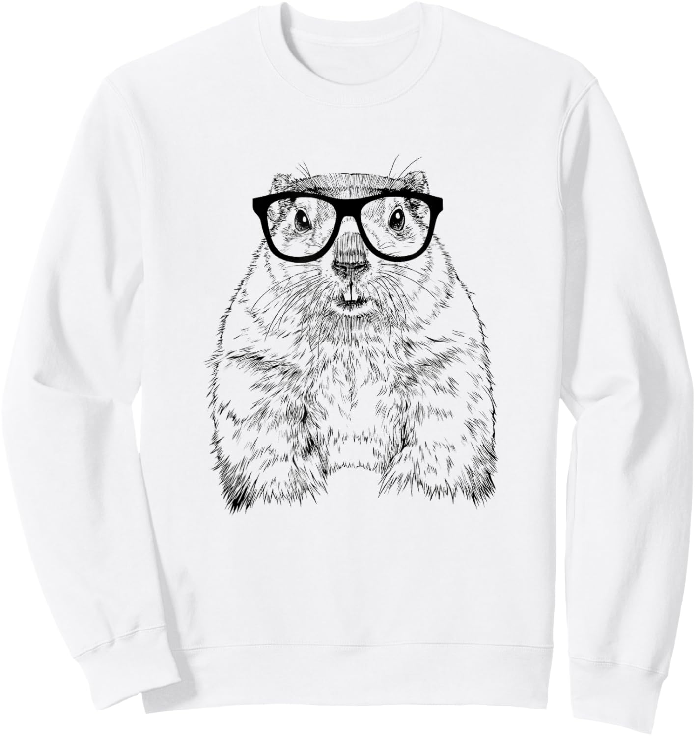 The Pawster Hipster Groundhog in Nerd Glasses Adults' Grey Cotton Polyester Blend Sweatshirt - Sweatshirt | White