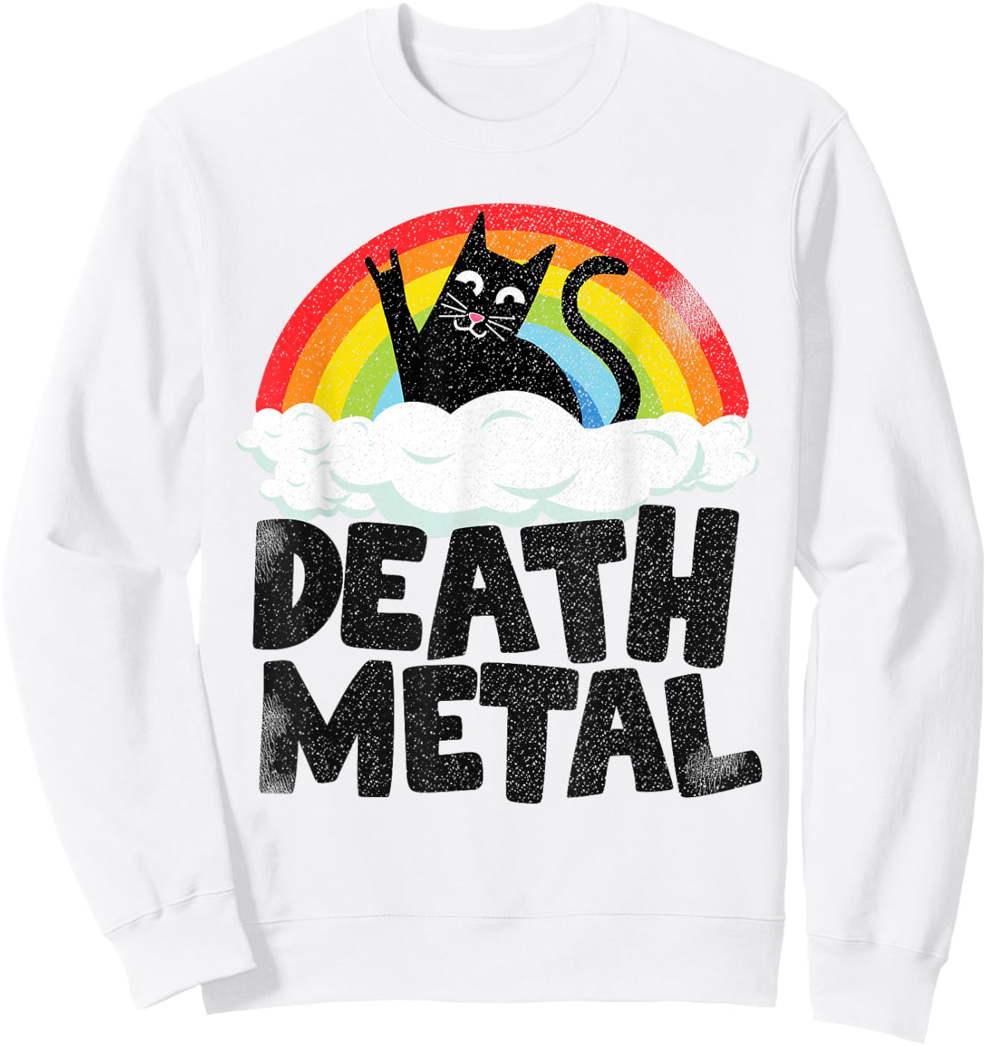 Cat Rainbow Heavy Metal Band Kids Goth Funny Death Metal Sweatshirt - Sweatshirt | White