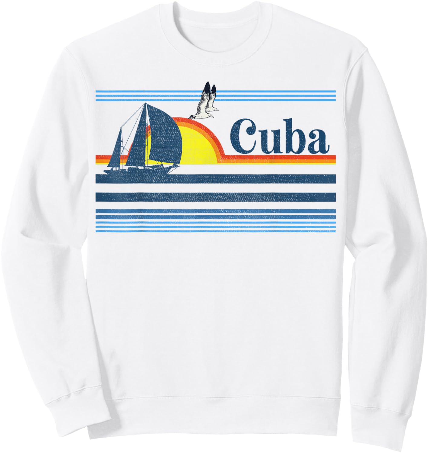 Cuba - Travel Beach Retro 70s 80s Sailing Boat Sunset Surf Men Women Kids Sweatshirt - Sweatshirt | White