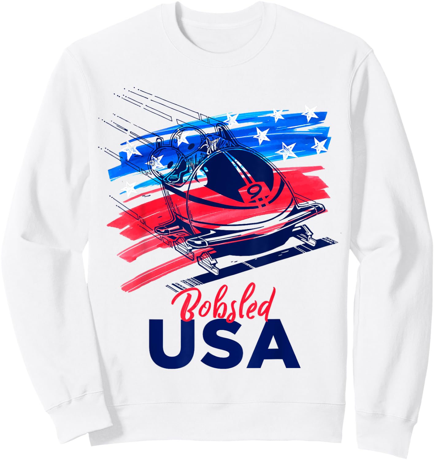 Bobsled USA Support the Team USA Flag Skeleton Winter Sweatshirt - Sweatshirt | White