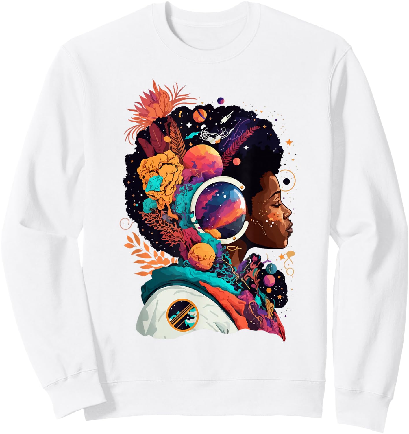 Melanin Space Astronaut African Afro woman Empowered Beauty Sweatshirt - Sweatshirt | White