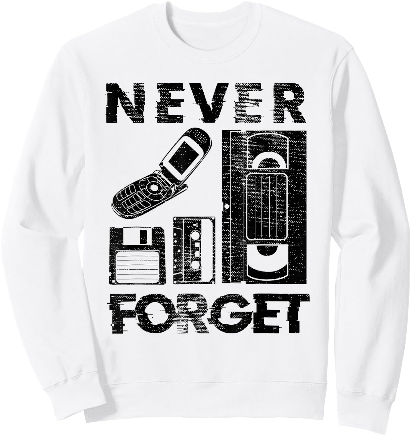 Never Forget The 90's Floppy Disk Flip Phones VHS Cassette Sweatshirt - Sweatshirt | White