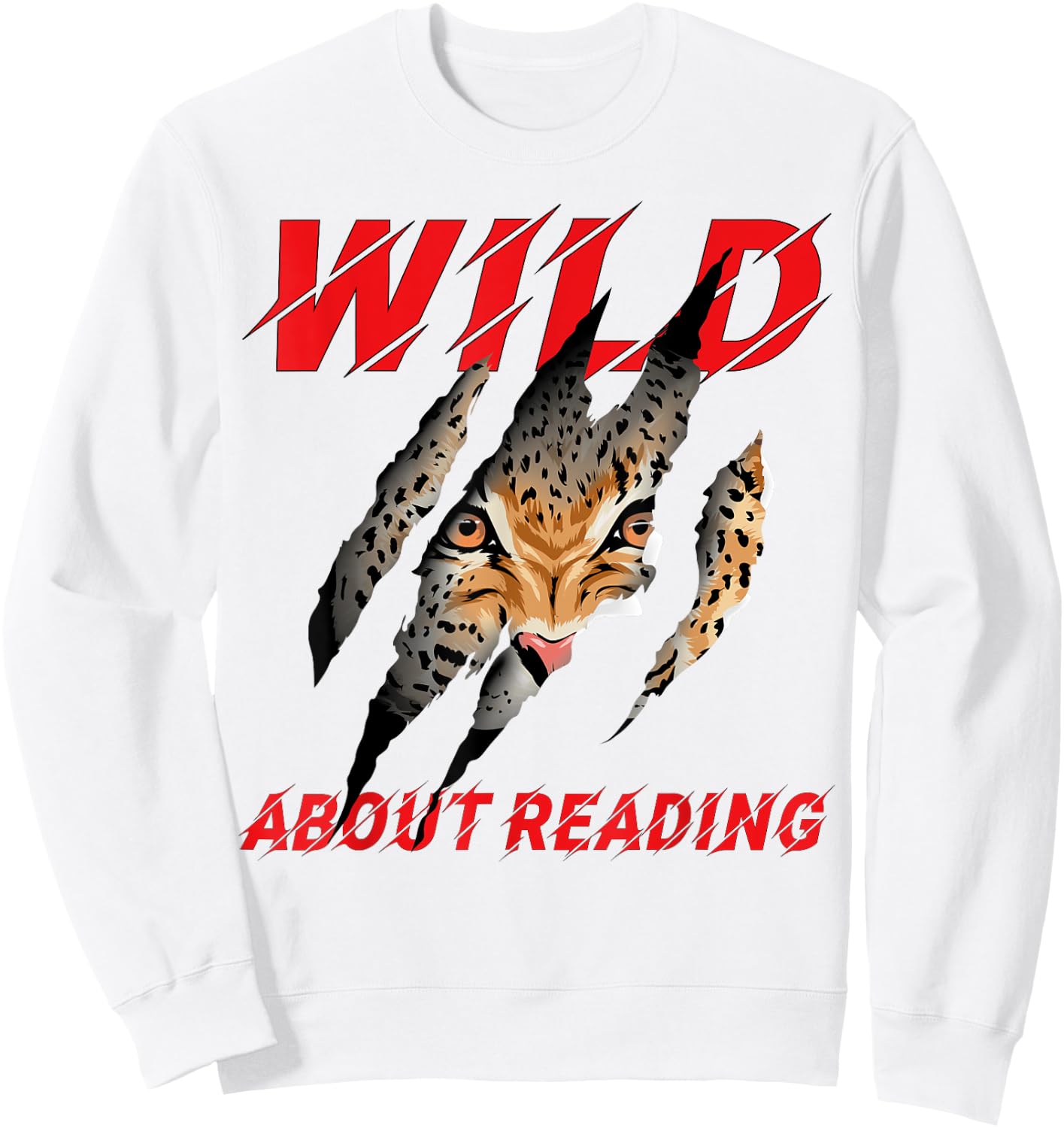 Wild About Reading Leopard Claw I Love Reading Book Lover Sweatshirt - Sweatshirt | White