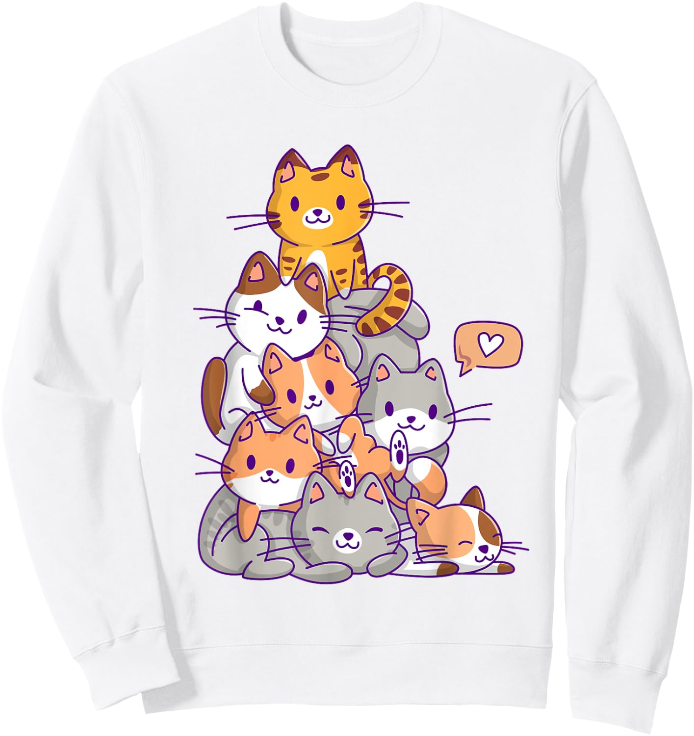 Cute Kawaii Cat Kitty Meowtain Cats Pile Chibi Women Girls Sweatshirt - Sweatshirt | White