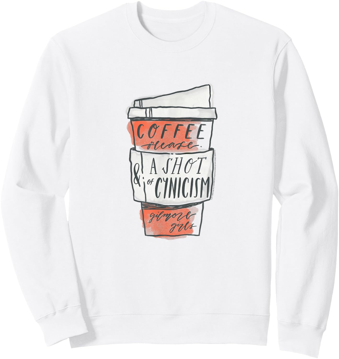 Gilmore Girls Coffee & A Shot of Cynicism Watercolor TV Show Sweatshirt - Sweatshirt | White