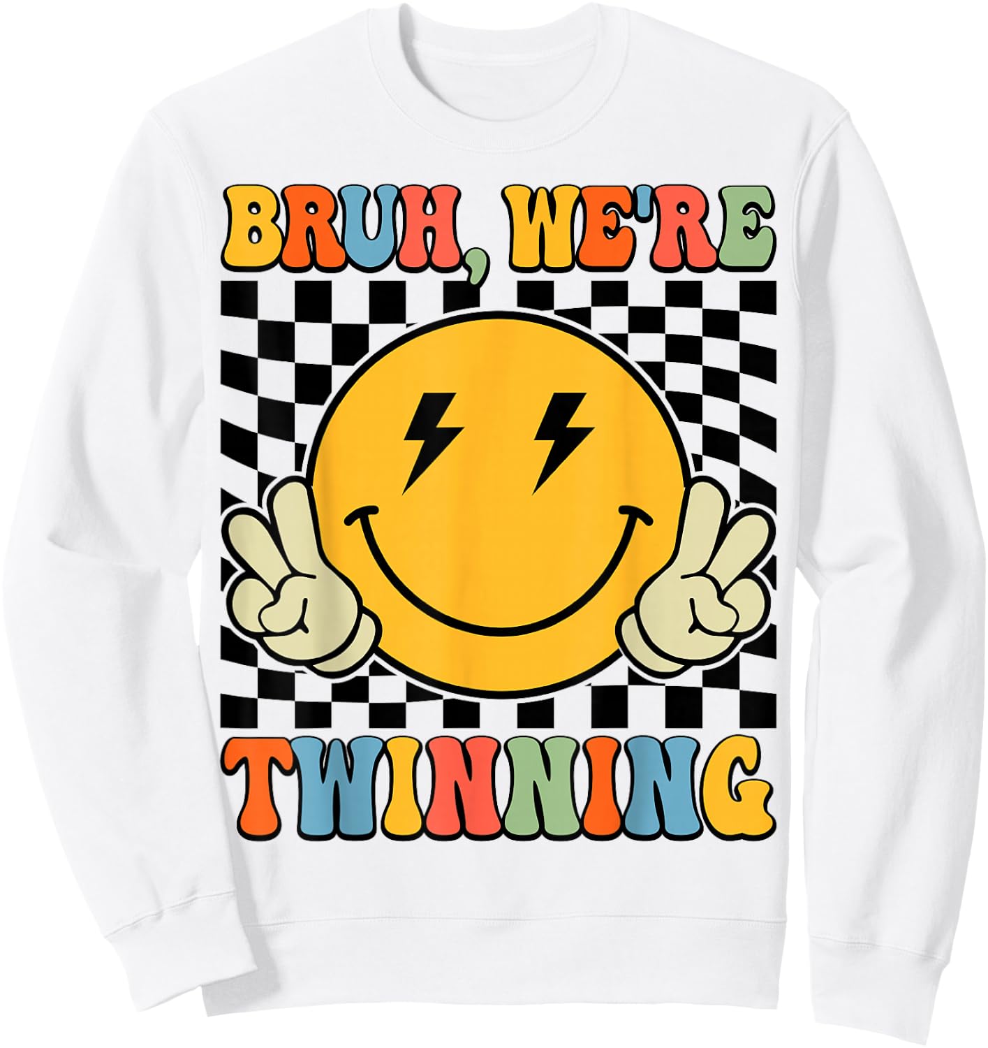 Bruh We're Twinning Retro Twin Day Spirit Week Boys Kids Sweatshirt - Sweatshirt | White