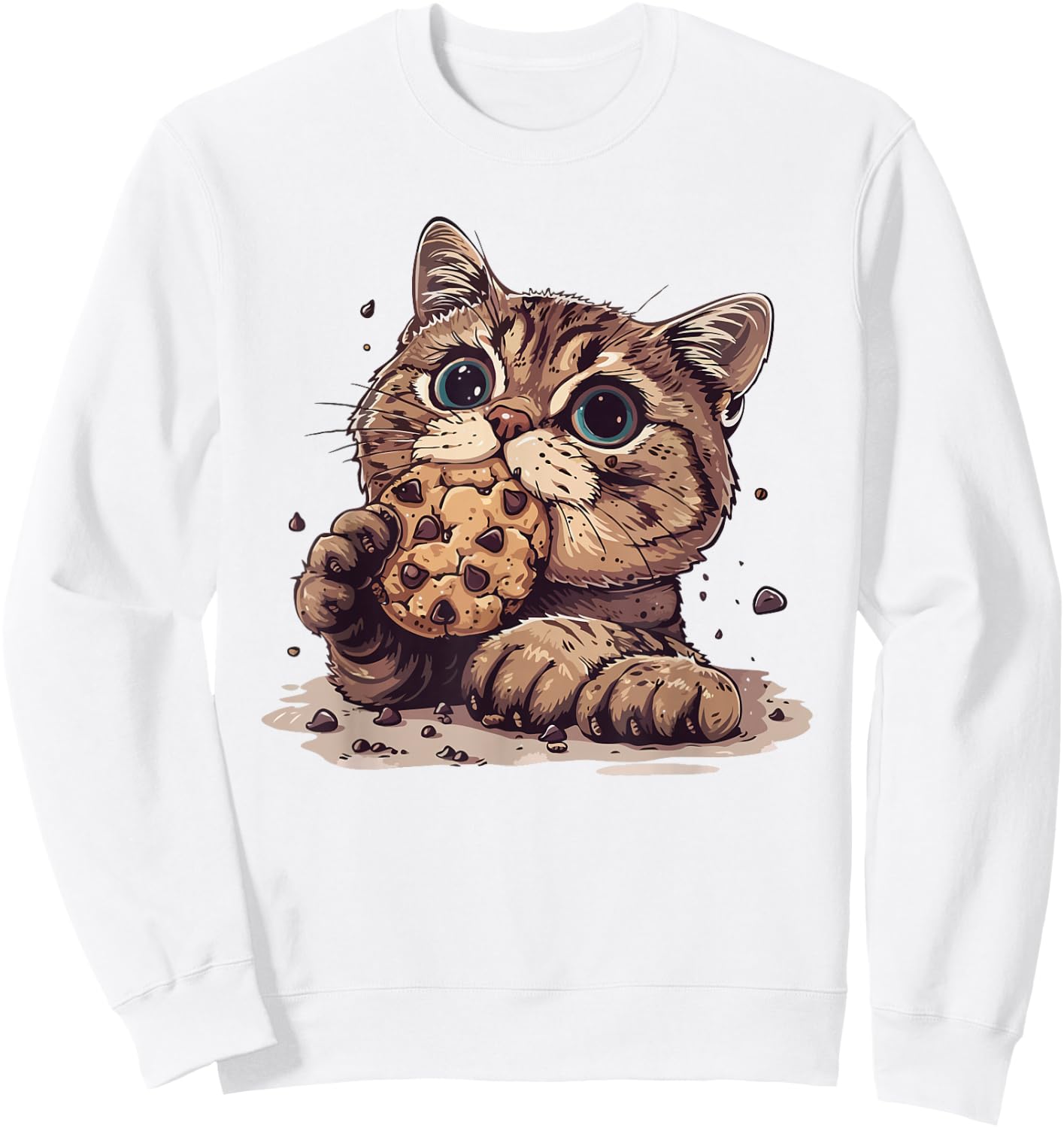 Funny Cat Eating Chocolate Chip Cookie Cute Cat Cookie Lover Sweatshirt - Sweatshirt | White