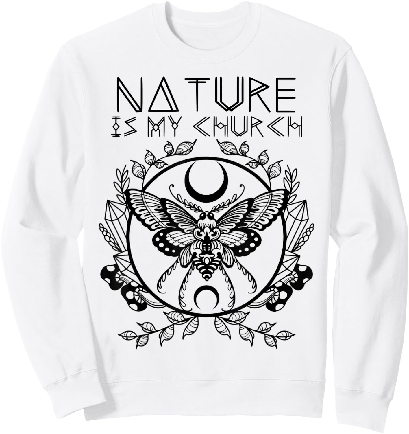 Nature Is My Church Moon Moth Witchcraft Wiccan Witch Sweatshirt - Sweatshirt | White