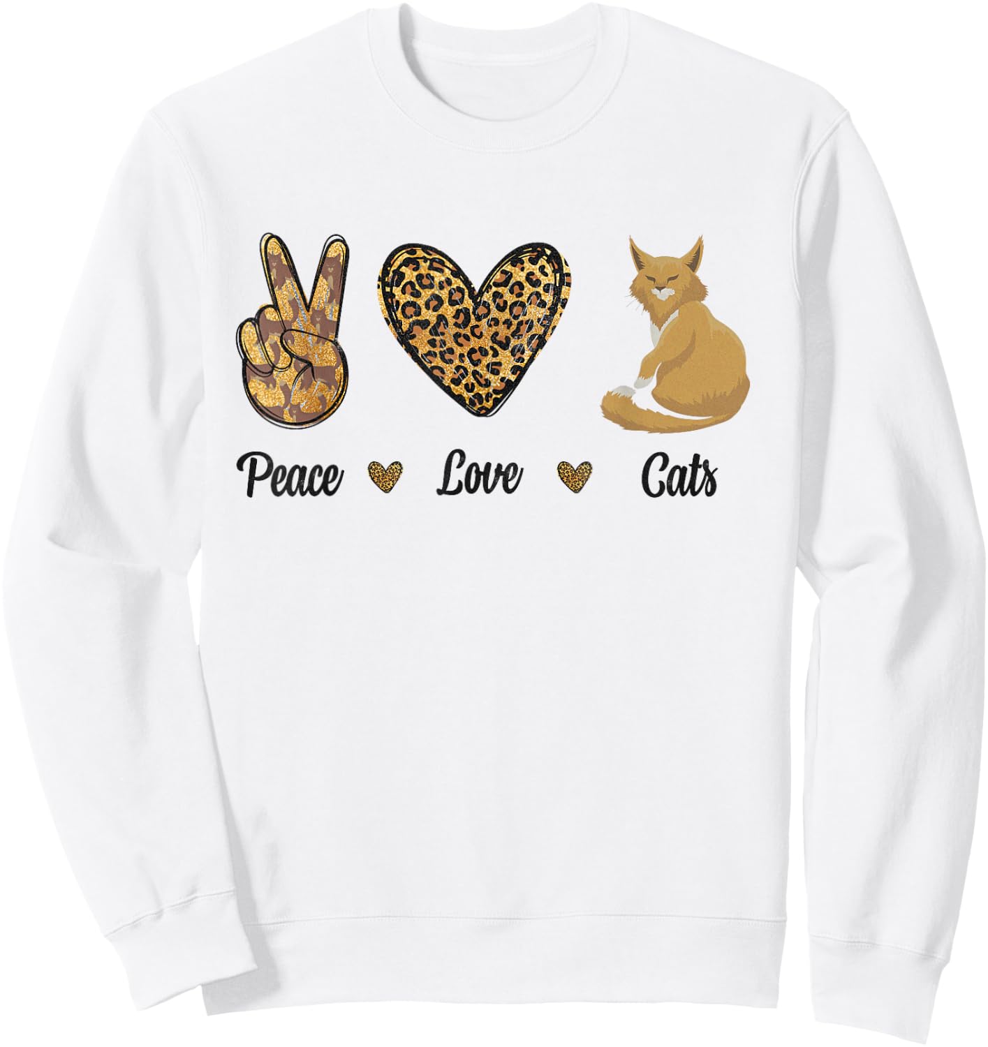Peace Love Cats Leopard Cats Kitten Owner Kitty Lovers Women Sweatshirt - Sweatshirt | White