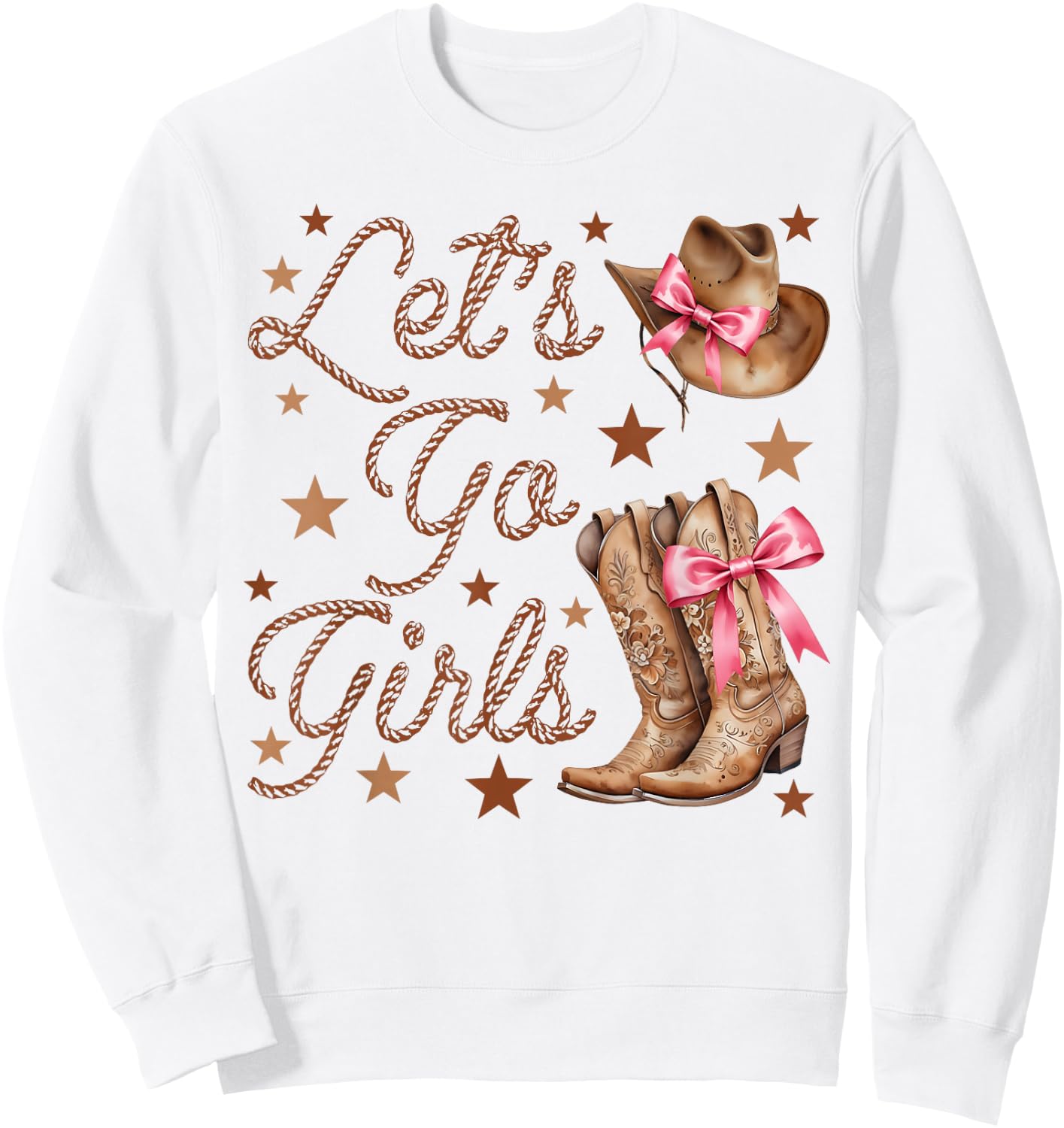 Let's Go Girls Cowgirl Hat Boots Coquette Bow Team Bride Sweatshirt - Sweatshirt | White