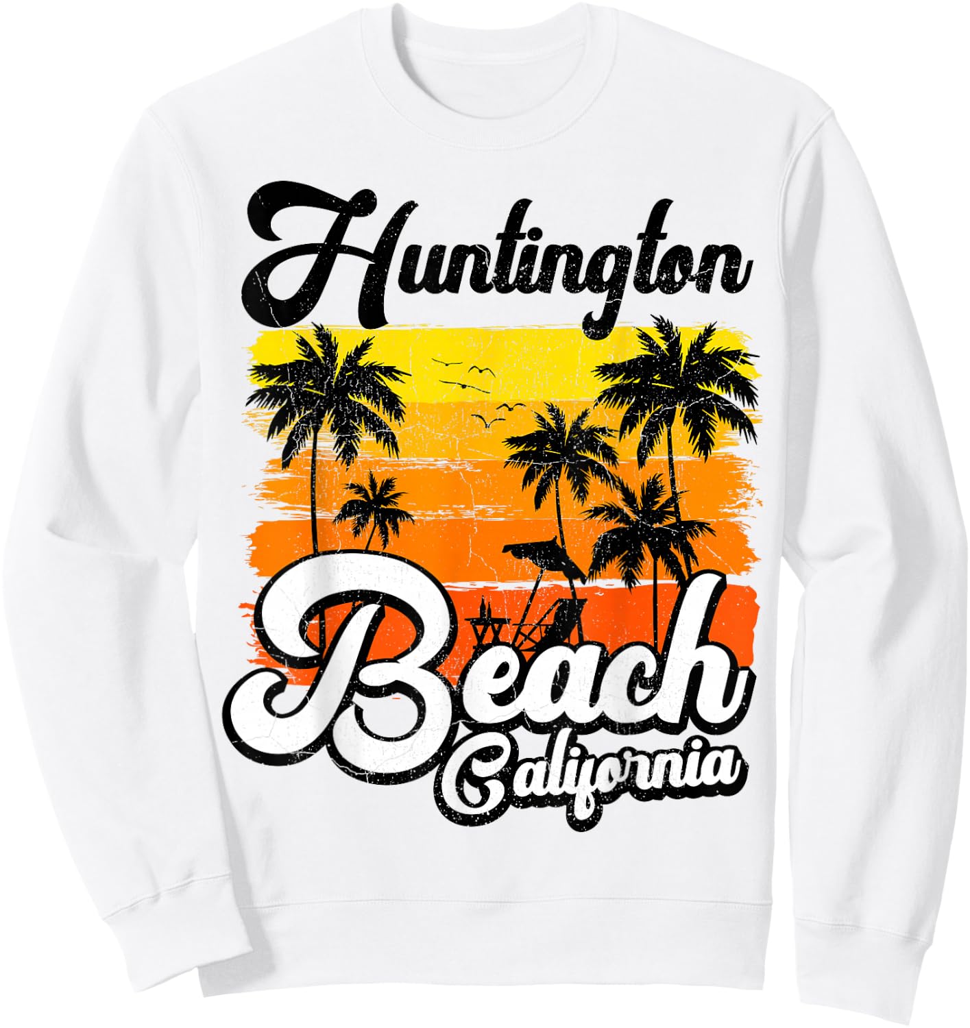 Vintage Palm Tree Beach Vacation California Huntington Beach Sweatshirt - Sweatshirt | White