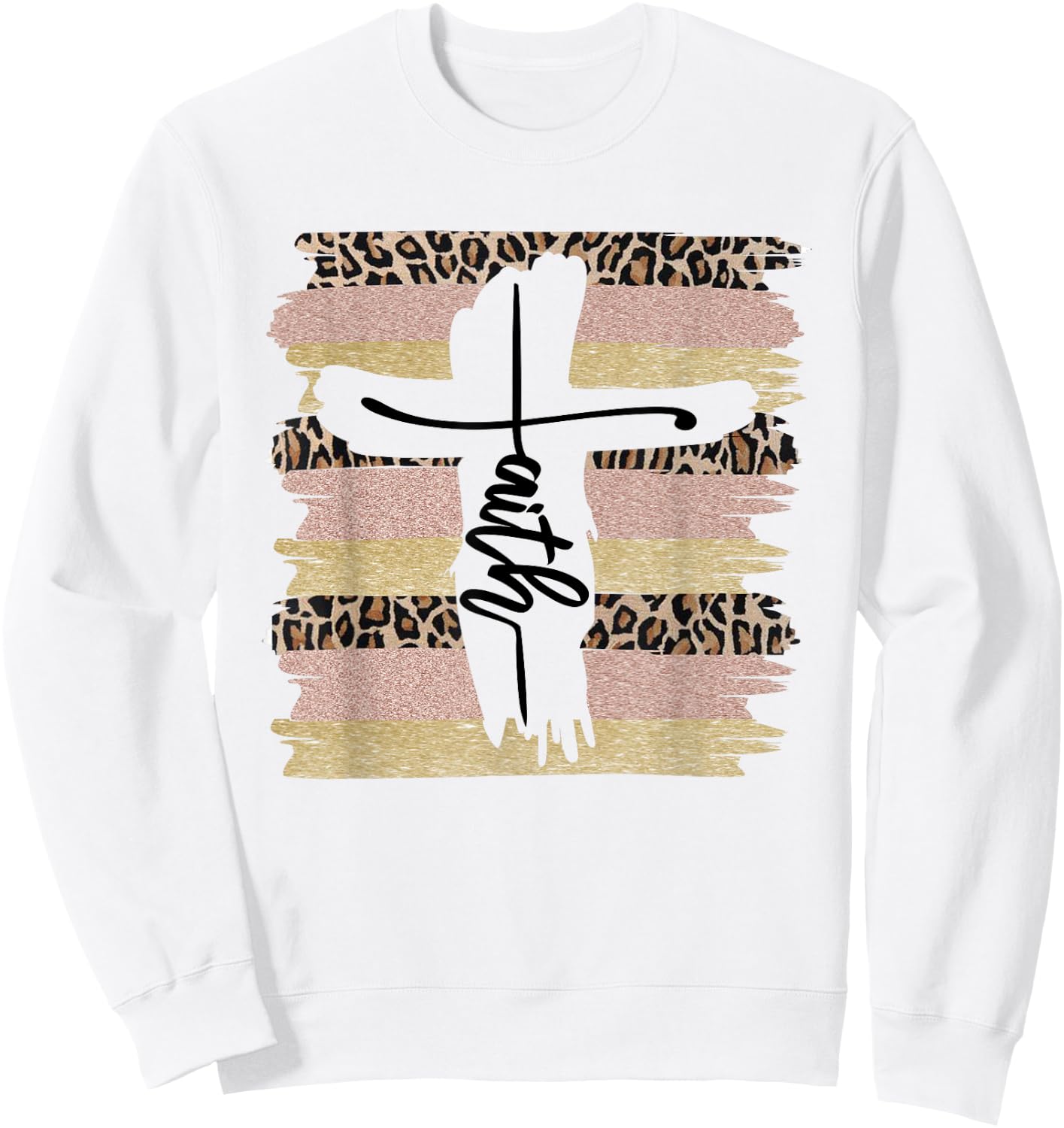 Christian Faith Leopard Cross Ombre Religious Cheetah Sweatshirt - Sweatshirt | White
