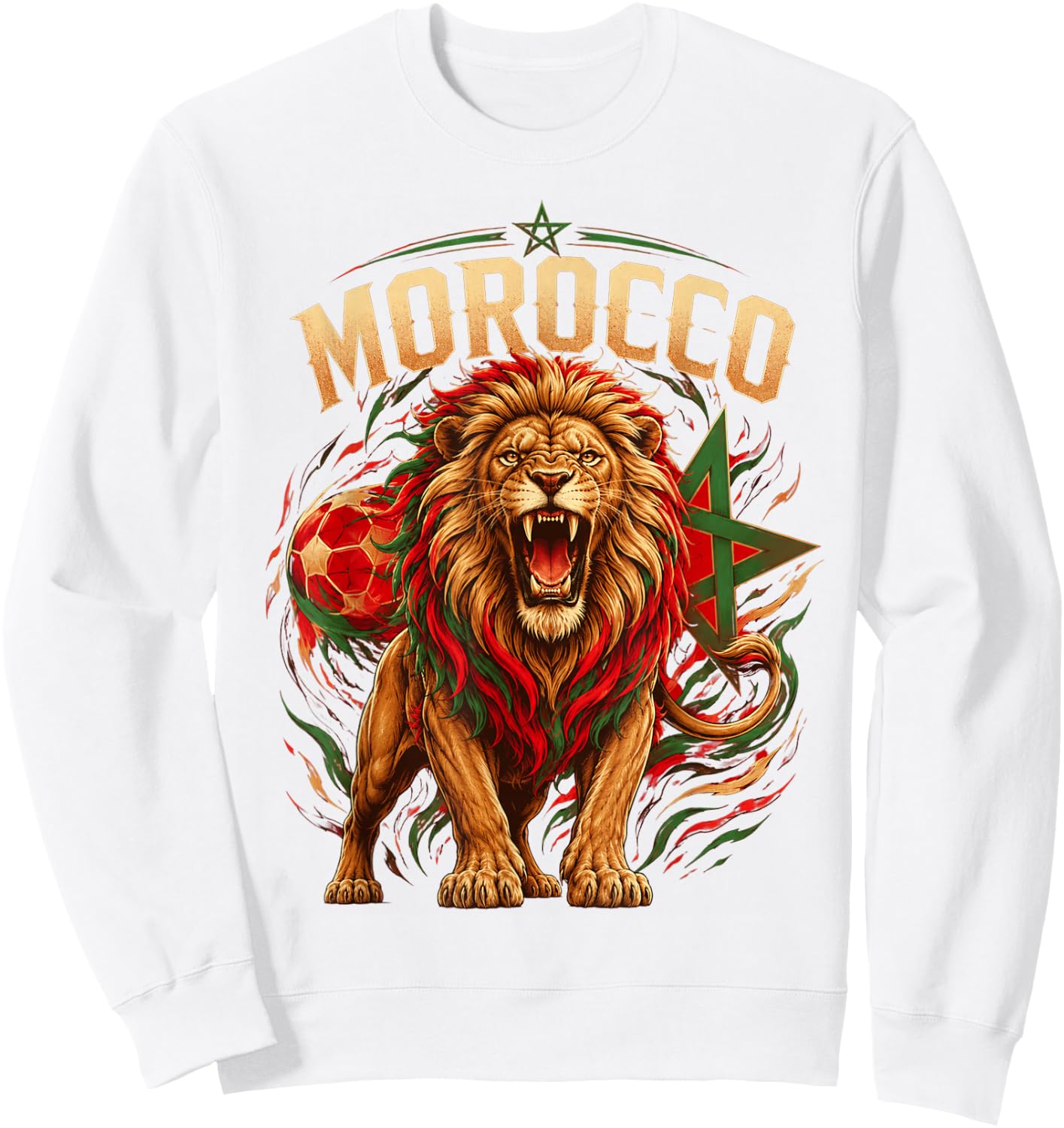 Morocco Flag Red Green Proud Moroccan Men Women Morocco Lion Sweatshirt - Sweatshirt | White