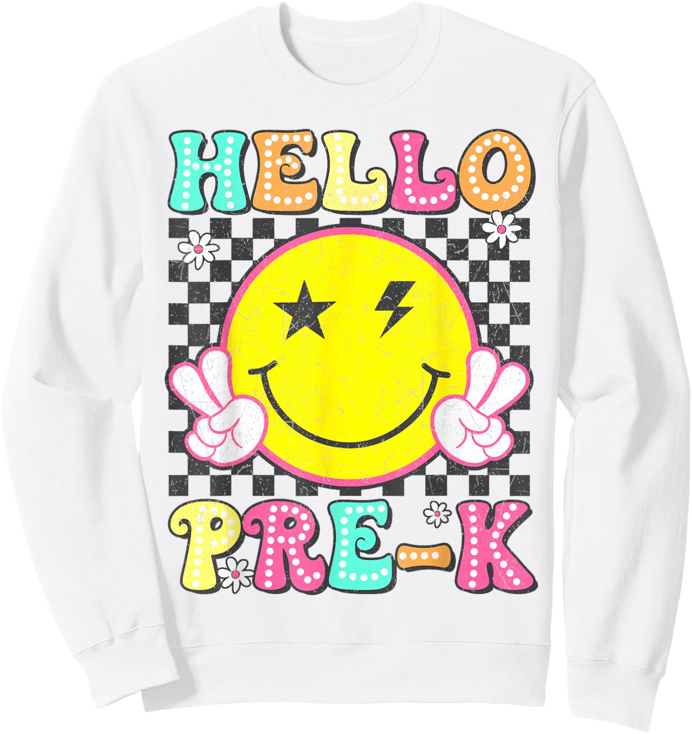 Hello Pre-K Teacher Kids Girl Back To School Prek Groovy Sweatshirt - Sweatshirt | White