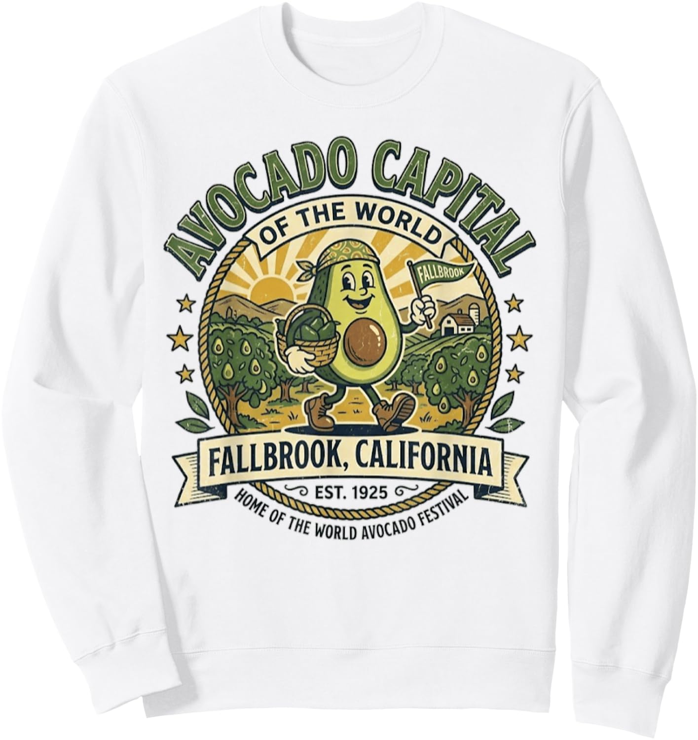 Fallbrook California - Avocado Capital - Vintage Mascot Logo Sweatshirt - Sweatshirt | White