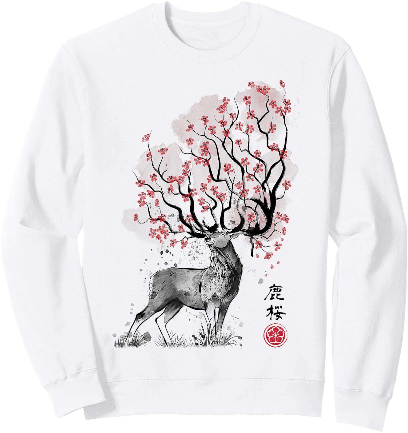 Sakura Deer tree japan sumi-e art Sweatshirt - Sweatshirt | White