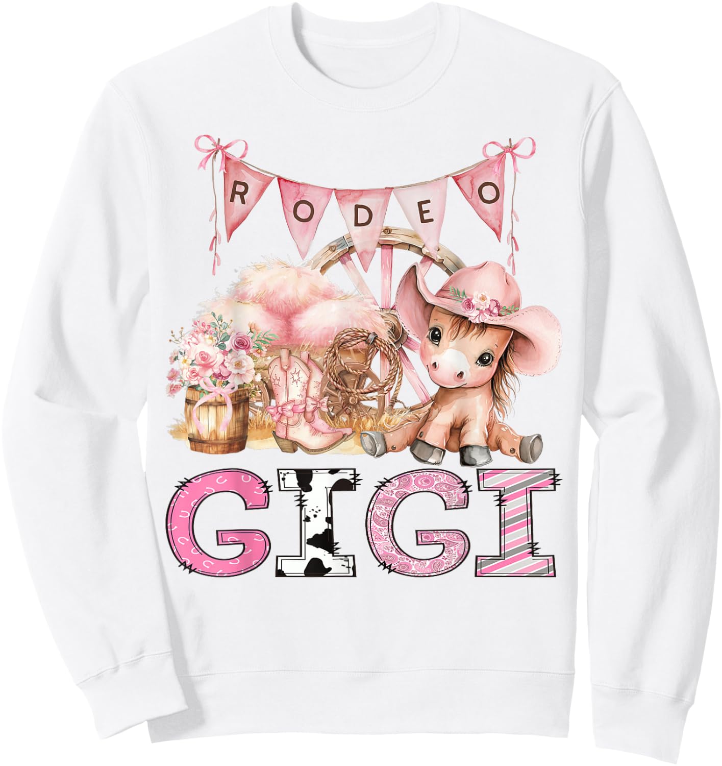 Rodeo Gigi Pink Cowgirl Coquette 1St Birthday Girl Sweatshirt - Sweatshirt | White