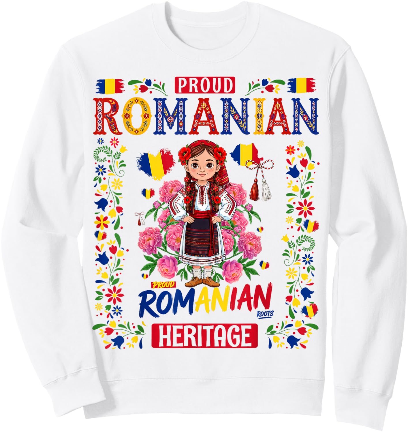 Romanian Flag Outfit Idea for Girls & Romania Folk Themed Sweatshirt - Sweatshirt | White