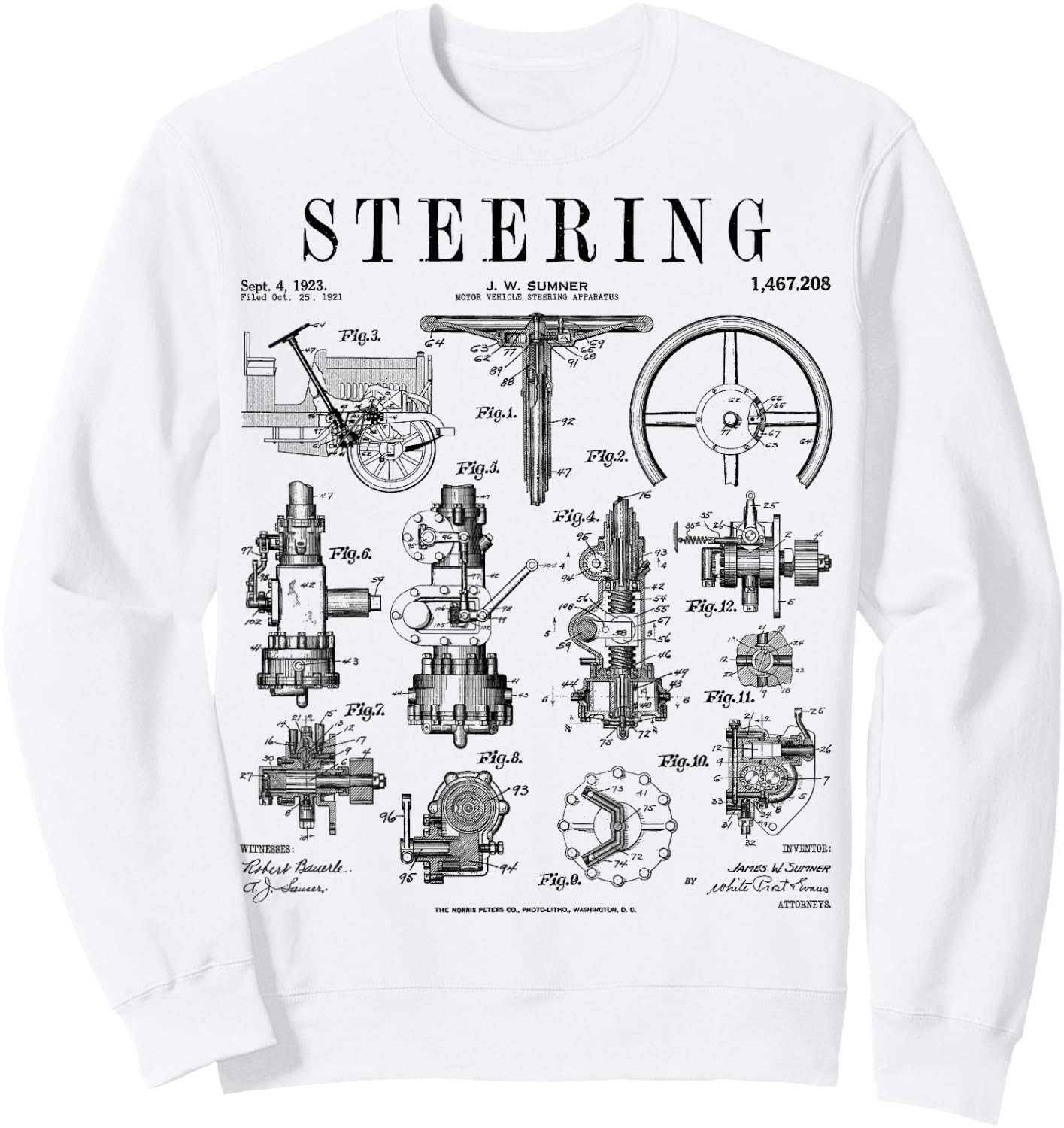 Car Steering Wheel Auto Mechanic Cars Vintage Patent Sweatshirt - Sweatshirt | White
