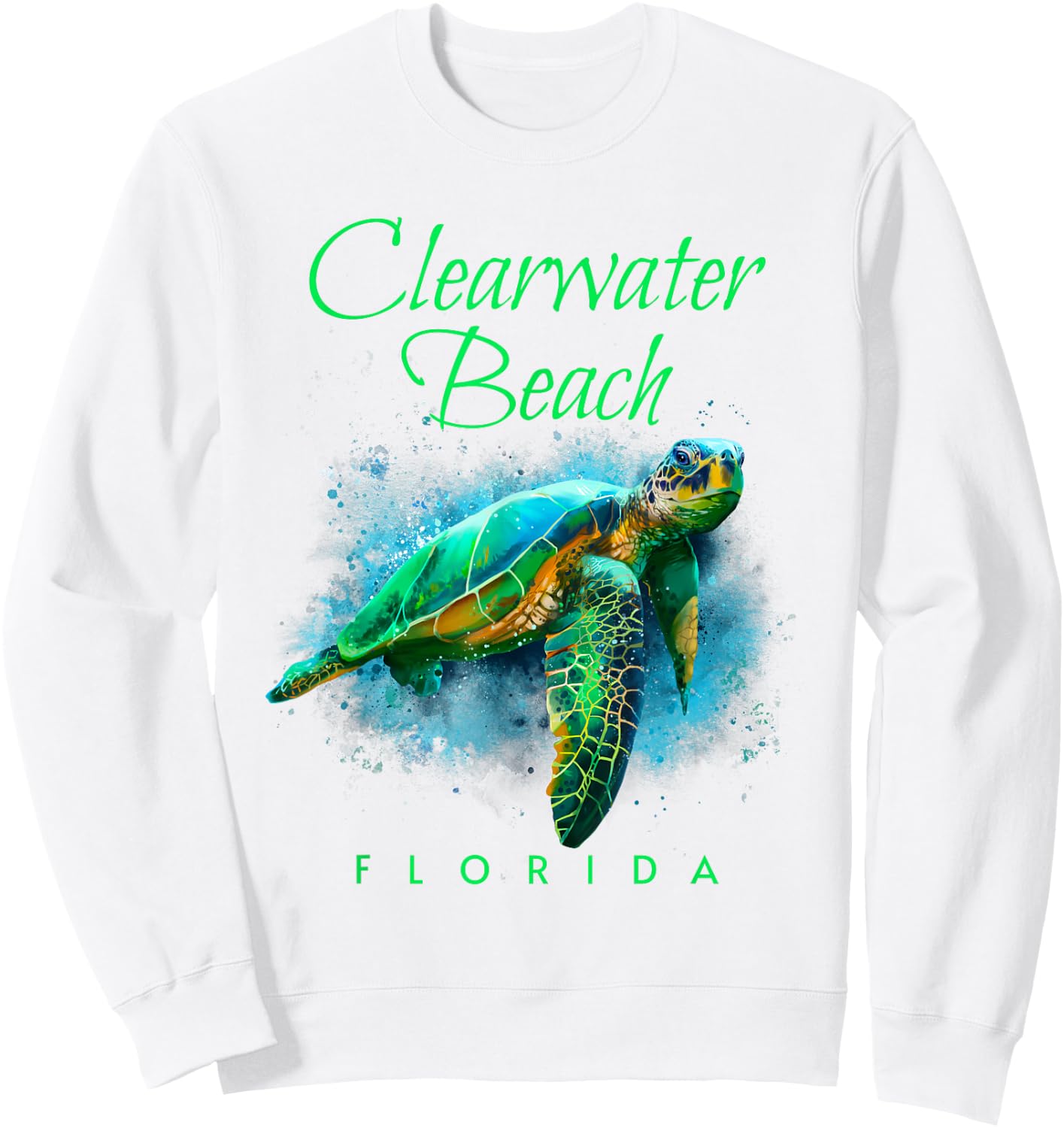 Clearwater Beach Florida Watercolor Sea Turtle Sweatshirt - Sweatshirt | White