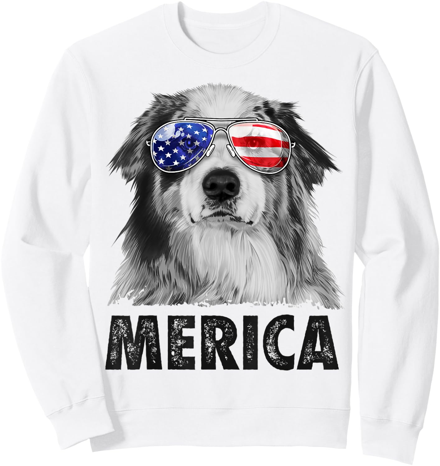 Aussie Australian Shepherd 4th of July Merica American Flag Sweatshirt - Sweatshirt | White