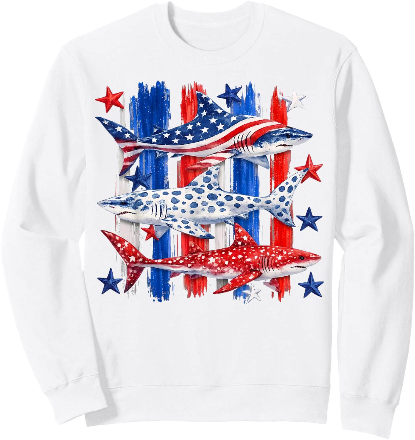 Patriotic USA American Flag Shark Stars and Stripes Men Boys Sweatshirt - Sweatshirt | White