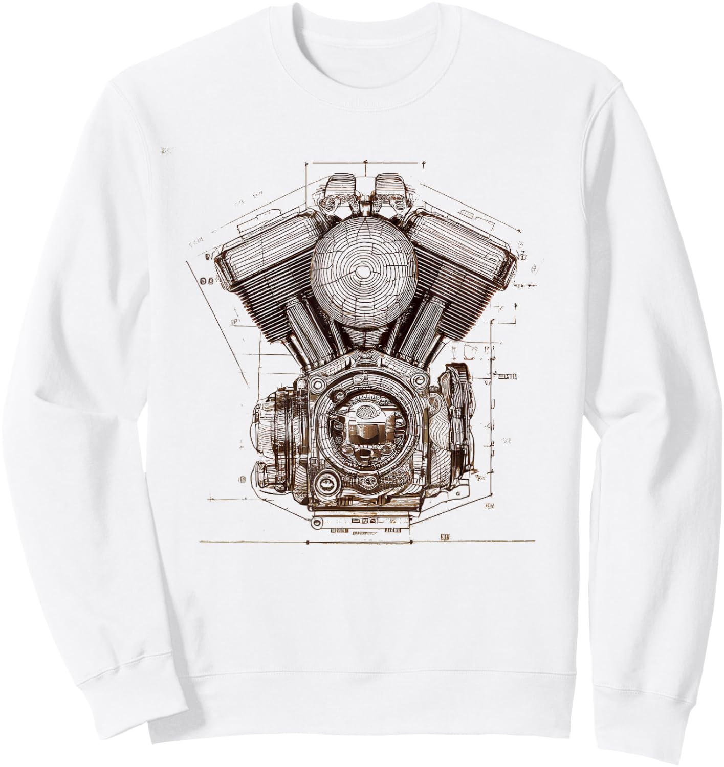 Motorcycle V-Twin Engine Blueprint Diagram Biker Graphic Sweatshirt - Sweatshirt | White