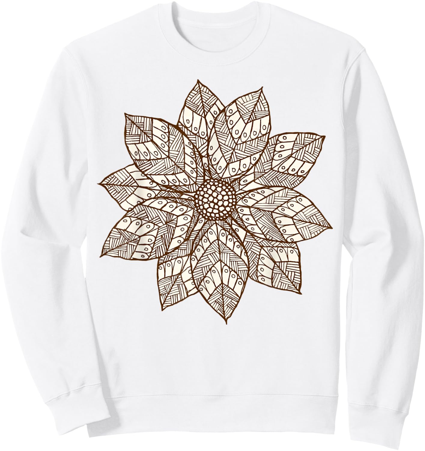 Brown & White Mandala Flower Yoga Sacred Mantra Geometry Sweatshirt - Sweatshirt | White