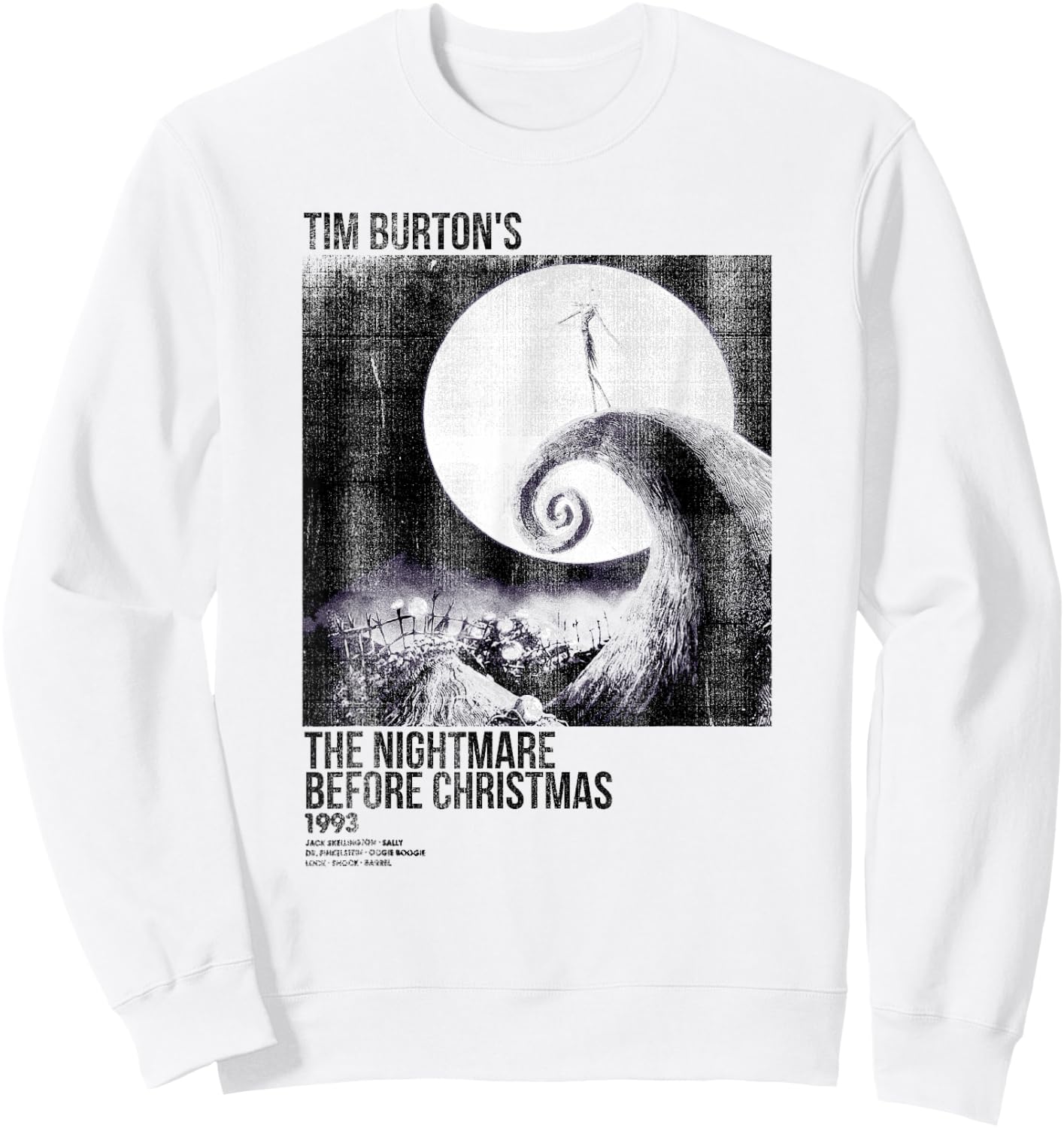 Disney Nightmare Before Christmas Movie Poster Ink Rolled Sweatshirt - Sweatshirt | White