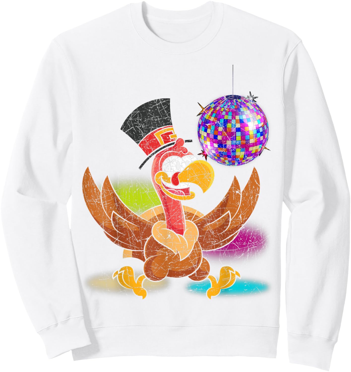 Disco Ball Thanksgiving Festive Dinner Party Turkey Sweatshirt - Sweatshirt | White