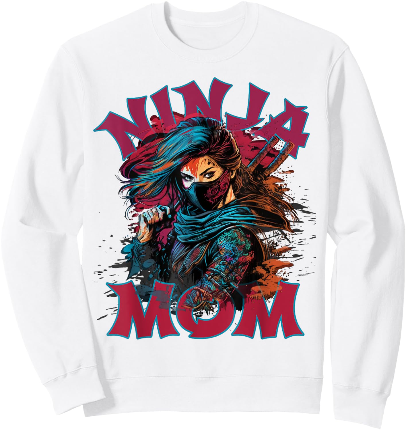 Pink NINJA MOM New Mama Funny Multitasking WFH Baby Birthday Sweatshirt - Sweatshirt | White