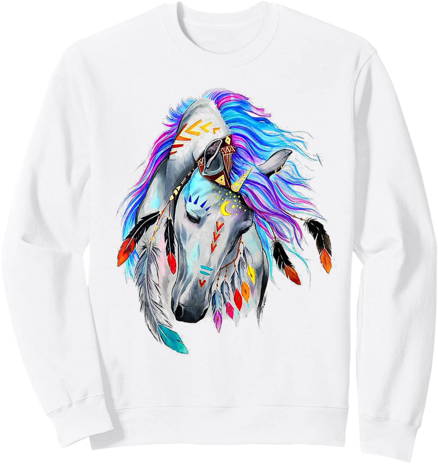 Wind Horse Indian Tribal Art Native American Horse Lovers Sweatshirt - Sweatshirt | White
